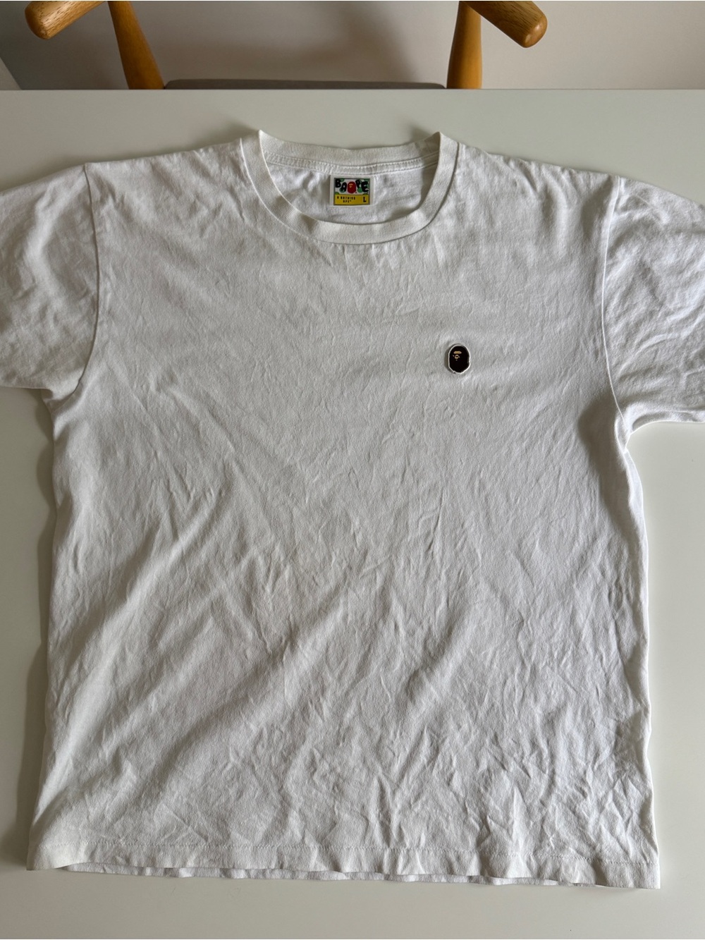 White Men’s Short-Sleeve Crewneck T-Shirt with Small Chest Patch BAPE